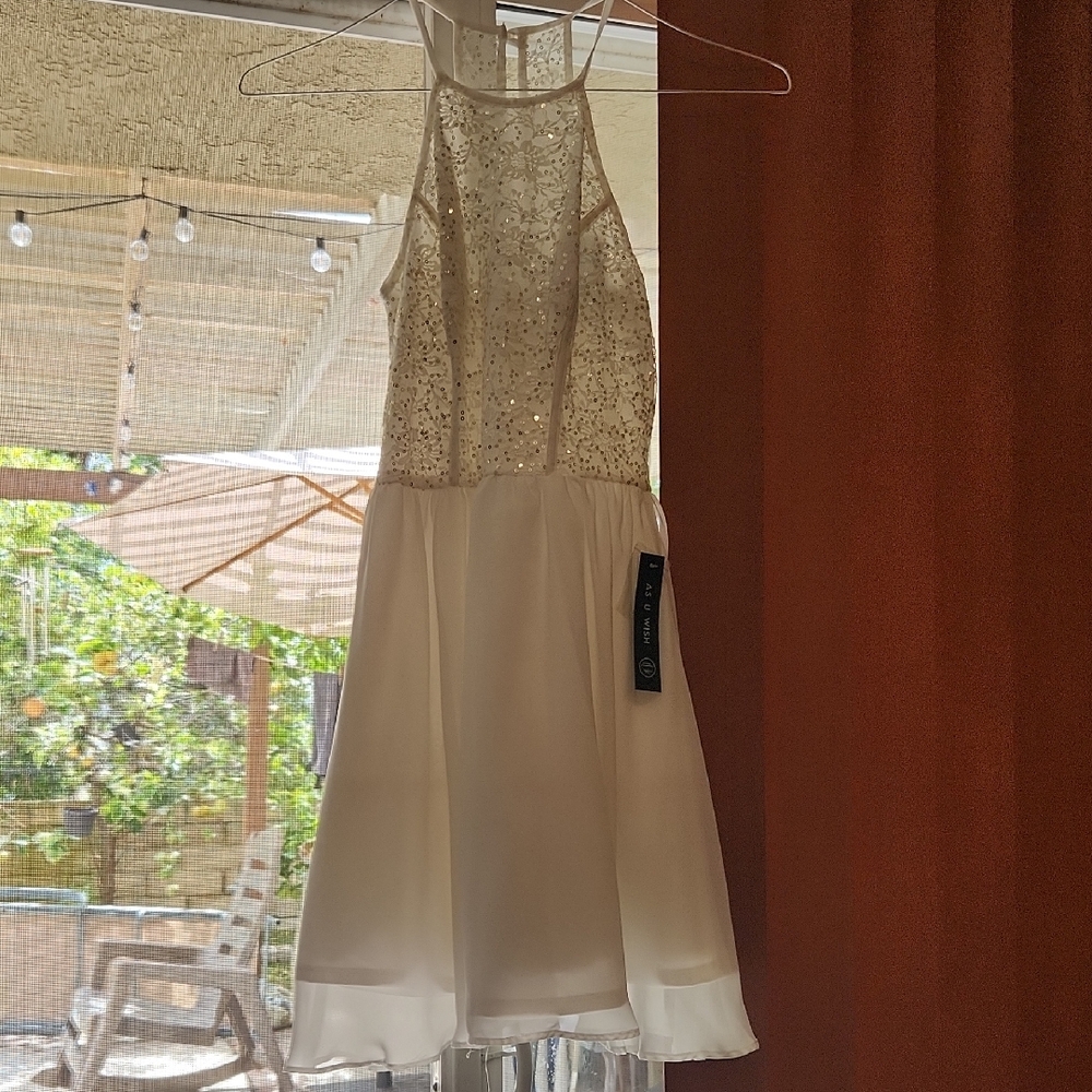 As U Wish Ivory Sequin Halter Mini Dress